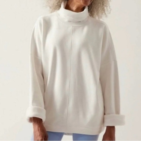 Athleta Sweaters - Athleta Cozy Karma Women's Funnel Neck Tunic Sweatshirt Cream Large